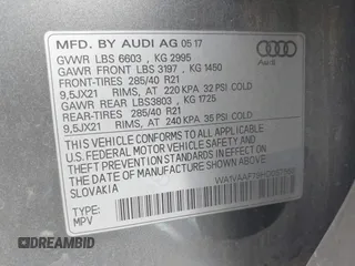 2017 Audi Q7 Prestige with VIN WA1VAAF79HD057566, listed as a IAAI auction lot 41172824 with 108,566 mi miles. Bid and sale history available at carsss.com. Image 9.