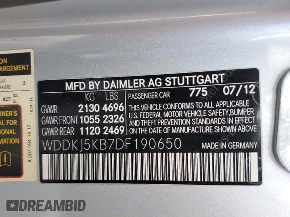 2013 Mercedes-Benz E 350 with VIN WDDKJ5KB7DF190650, listed as a Copart auction lot 42246695 with 194,786 mi miles and Salvage title. Bid and sale history available at DreamBid. Image 13.