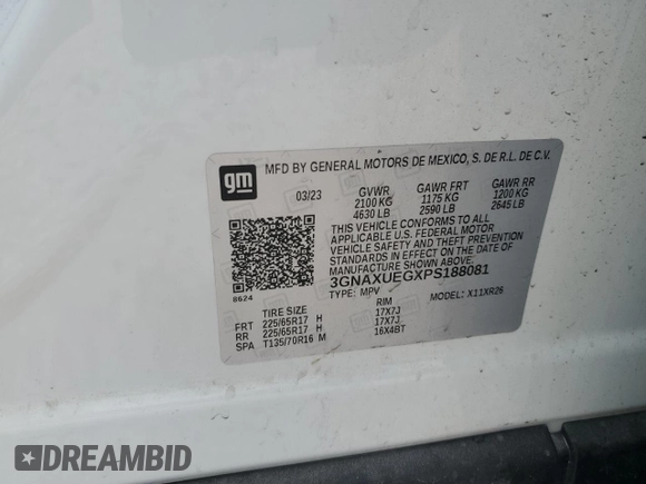 2023 Chevrolet Equinox LT z VIN 3GNAXUEGXPS188081, wystawiony jako Copart lot #48687195 z przebiegiem 45 548 mil mil oraz Czysty tytuł • Clean title. Historia ofert i sprzedaży dostępna na DreamBid. Obrazek 15.