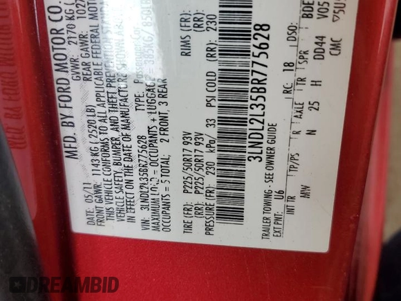2011 Lincoln MKZ Hybrid with VIN 3LNDL2L35BR775628, listed as a Copart auction lot 61144005 with 180,000 mi miles and Salvage title. Bid and sale history available at DreamBid. Image 13.