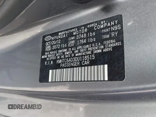 2013 Hyundai Veloster w/Gray Int with VIN KMHTC6AD3DU118515, listed as a IAAI auction lot 42336158 with 109,563 mi miles and . Bid and sale history available at DreamBid. Image 9.