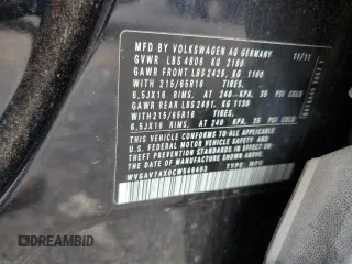 2012 Volkswagen Tiguan S with VIN WVGAV7AX0CW546403, listed as a Copart auction lot 65477915 with 121,489 mi miles and Salvage title. Bid and sale history available at DreamBid. Image 13.