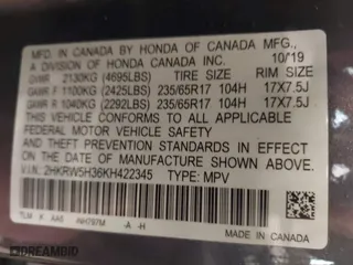 2019 Honda CR-V LX with VIN 2HKRW5H36KH422345, listed as a IAAI auction lot 41414807 with 33,295 mi miles. Bid and sale history available at carsss.com. Image 9.
