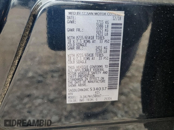 2019 Infiniti QX60 Luxe with VIN 5N1DL0MN1KC534037, listed as a Copart auction lot 51098085 with 113,023 mi miles and Clean title. Bid and sale history available at DreamBid. Image 13.