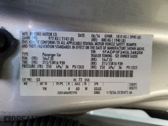 2016 Ford Focus SE with VIN 1FADP3F24GL348258, listed as a Copart auction lot 47851945 with 111,200 mi miles and Salvage Title. Bid and sale history available at DreamBid. Image 12.