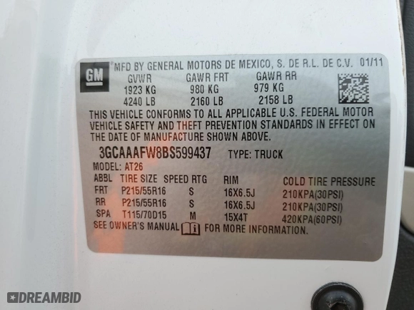 2011 Chevrolet HHR LS with VIN 3GCAAAFW8BS599437, listed as a Copart auction lot 84327154 with 37328 miles and Salvage Title. Bid and sale history available at carsss.com. Image 12.