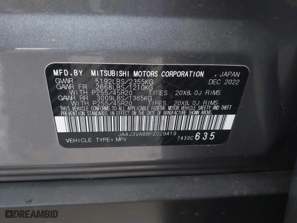 2023 Mitsubishi Outlander SEL with VIN JA4J3VA88PZ029419, listed as a IAAI auction lot 41705239 with 27,604 mi miles. Bid and sale history available at carsss.com. Image 9.