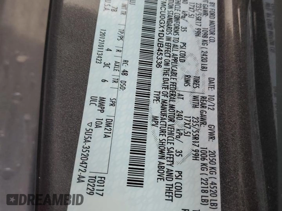 2013 Ford Escape SE with VIN 1FMCU0GX1DUB45336, listed as a Copart auction lot 52261585 with 141,639 mi miles and Non Repairable. Bid and sale history available at carsss.com. Image 14.