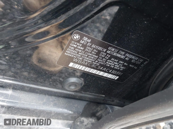 2010 BMW 7 Series 750Li xDrive with VIN WBAKC8C54AC430391, listed as a IAAI auction lot 42199335 with Not provided miles and . Bid and sale history available at DreamBid. Image 9.
