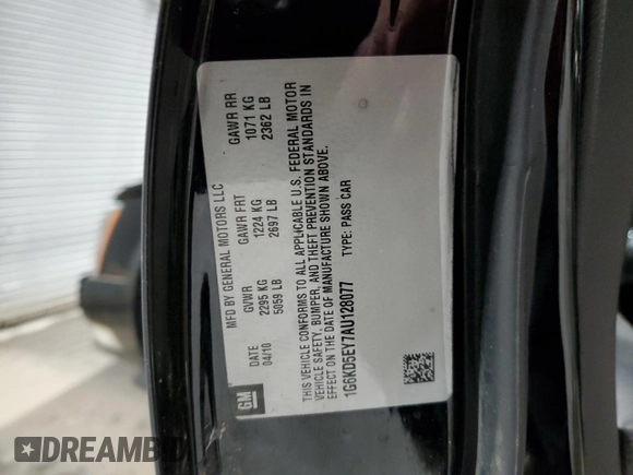 2010 Cadillac DTS 1SC z VIN 1G6KD5EY7AU128077, wystawiony jako Copart lot #58089475 z przebiegiem 203 830 mil mil oraz Szkody całkowita. Historia ofert i sprzedaży dostępna na DreamBid. Obrazek 12.