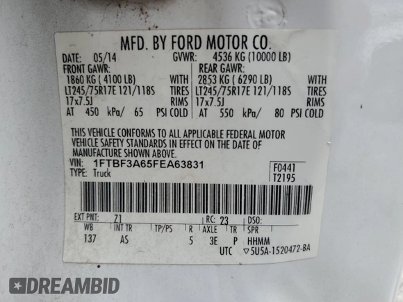 2015 Ford F-350 XL с VIN 1FTBF3A65FEA63831, выставлен на аукционе Copart как лот 58164065 с пробегом 230 557 миль миль и Списание • Salvage title. История ставок и продаж доступна на DreamBid. Изображение 12.