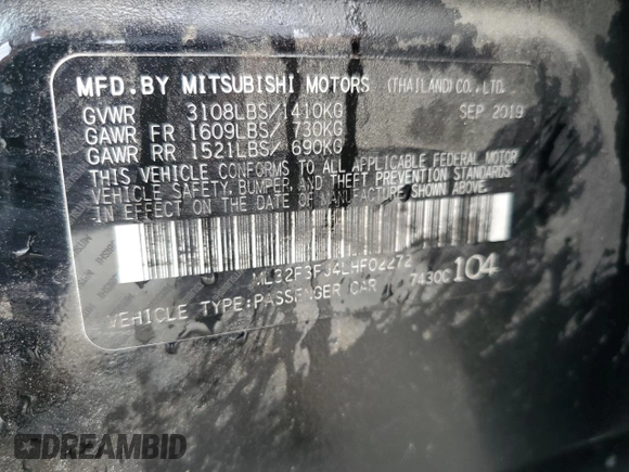 2020 Mitsubishi Mirage ES with VIN ML32F3FJ4LHF02272, listed as a Copart auction lot 55845505 with 48,763 mi miles and Salvage title. Bid and sale history available at DreamBid. Image 12.