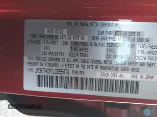 2020 Mazda CX-5 Touring z VIN JM3KFACM1L0855474, wystawiony jako IAAI lot #42004504 z przebiegiem 82 505 mil mil oraz . Historia ofert i sprzedaży dostępna na DreamBid. Obrazek 9.