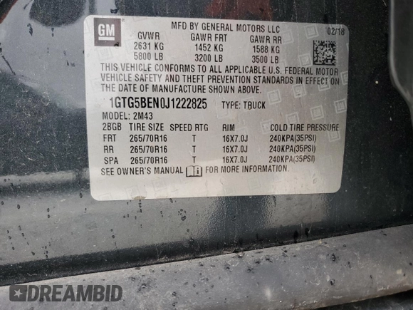 2018 GMC Canyon 2WD with VIN 1GTG5BEN0J1222825, listed as a Copart auction lot 78139874 with 104,503 mi miles and Salvage Title. Bid and sale history available at carsss.com. Image 12.