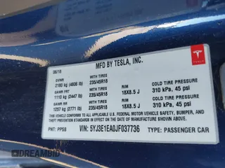 2018 Tesla Model 3 Long Range Battery with VIN 5YJ3E1EA0JF037736, listed as a IAAI auction lot 41423506 with 23,675 mi miles and . Bid and sale history available at DreamBid. Image 9.