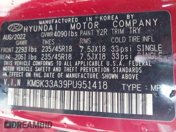 2023 Hyundai Kona N Line with VIN KM8K33A39PU951418, listed as a IAAI auction lot 41834000 with 31,046 mi miles and . Bid and sale history available at carsss.com. Image 9.