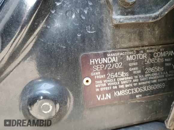 2003 Hyundai Santa Fe GLS with VIN KM8SC13D63U360869, listed as a Copart auction lot 70447874 with 206,488 mi miles and Salvage Title. Bid and sale history available at carsss.com. Image 13.