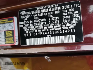 2017 Kia Sorento SXL z VIN 5XYPK4A51HG314269, wystawiony jako Copart lot #42186945 z przebiegiem Nie podano mil oraz Szkoda całkowita • Salvage title. Historia ofert i sprzedaży dostępna na DreamBid. Obrazek 15.