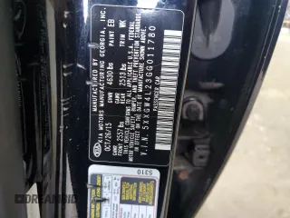 2016 Kia Optima SX Turbo with VIN 5XXGW4L23GG011780, listed as a Copart auction lot 56628295 with 104,288 mi miles and Salvage title. Bid and sale history available at DreamBid. Image 12.
