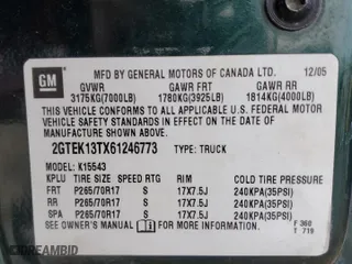 2006 GMC Sierra 1500 SLT with VIN 2GTEK13TX61246773, listed as a Copart auction lot 51509525 with 239,421 mi miles and Non Repairable. Bid and sale history available at carsss.com. Image 13.