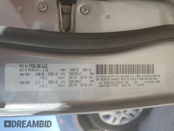 2018 Dodge Journey SE with VIN 3C4PDCAB2JT257475, listed as a Copart auction lot 50885395 with 88,850 mi miles and Salvage Title. Bid and sale history available at DreamBid. Image 14.