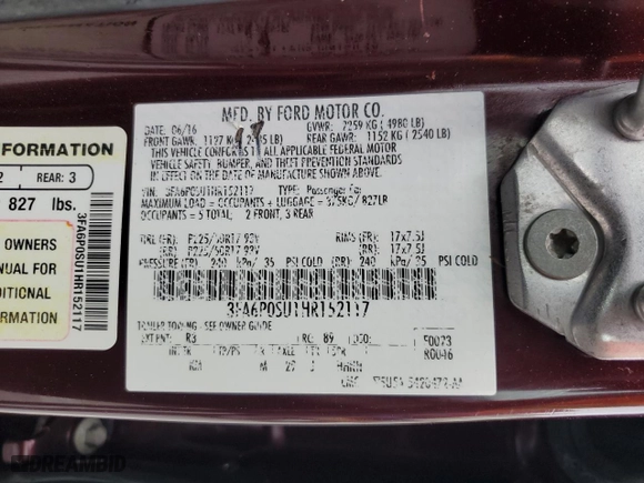 2017 Ford Fusion Energi Titanium with VIN 3FA6P0SU1HR152117, listed as a Copart auction lot 50141935 with 121,157 mi miles and Clean Title. Bid and sale history available at carsss.com. Image 12.