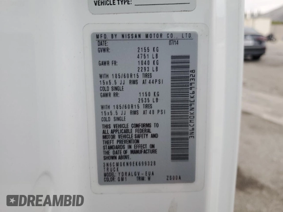 2014 Nissan NV200 SV with VIN 3N6CM0KN9EK699328, listed as a Copart auction lot 86809024 with 77,678 mi miles and Salvage title. Bid and sale history available at DreamBid. Image 13.