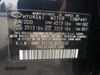 2020 Hyundai Sonata Hybrid Ultimate with VIN KMHL34JJ6LA015602, listed as a Copart auction lot 44443473 with 54,820 mi miles. Bid and sale history available at carsss.com. Image 12.