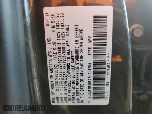 2014 Acura RDX Tech Pkg with VIN 5J8TB3H57EL014204, listed as a Copart auction lot 87040324 with 170,628 mi miles and Salvage Title. Bid and sale history available at carsss.com. Image 15.