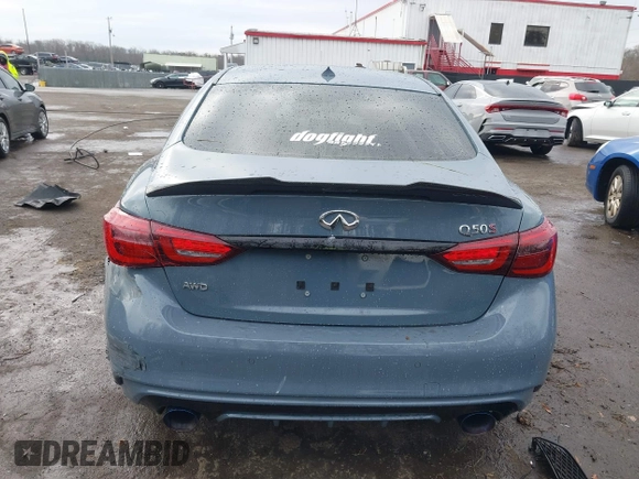 2021 Infiniti Q50 Red Sport 400 with VIN JN1FV7DR0MM880468, listed as a IAAI auction lot 41040172 with 30,715 mi miles and . Bid and sale history available at carsss.com. Image 17.