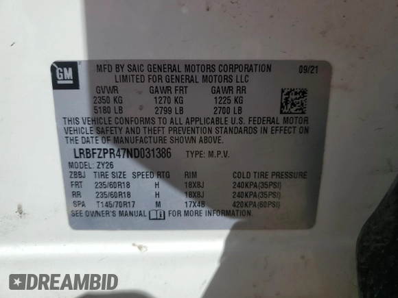 2022 Buick Envision Essence with VIN LRBFZPR47ND031386, listed as a Copart auction lot 48136765 with 97,120 mi miles and Salvage Title. Bid and sale history available at carsss.com. Image 13.