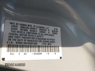 2003 Honda Odyssey EX-L with VIN 5FNRL18973B007802, listed as a IAAI auction lot 40365765 with 278,759 mi miles and . Bid and sale history available at DreamBid. Image 9.