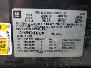2015 GMC Acadia SLE with VIN 1GKKRPKD5FJ313947, listed as a Copart auction lot 43134825 with 169,188 mi miles and Salvage Title. Bid and sale history available at carsss.com. Image 12.
