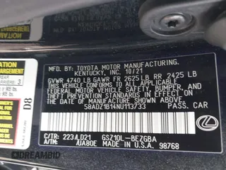 2022 Lexus ES 350 z VIN 58ADZ1B14NU113733, wystawiony jako IAAI lot #41722782 z przebiegiem 41 668 mil mil oraz . Historia ofert i sprzedaży dostępna na DreamBid. Obrazek 9.