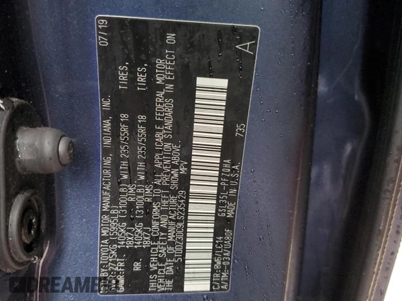 2020 Toyota Sienna XLE with VIN 5TDDZ3DC9LS235429, listed as a Copart auction lot 46658525 with 0 mi miles and Salvage Title. Bid and sale history available at carsss.com. Image 14.