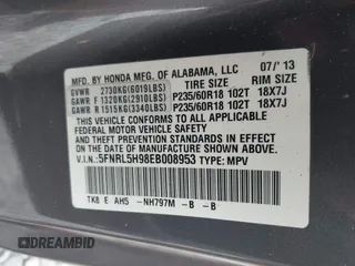 2014 Honda Odyssey Touring with VIN 5FNRL5H98EB008953, listed as a IAAI auction lot 42291179 with Not provided miles and . Bid and sale history available at DreamBid. Image 9.