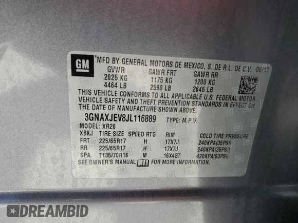 2018 Chevrolet Equinox LT with VIN 3GNAXJEV8JL116889, listed as a Copart auction lot 54599975 with 79,039 mi miles and Clean Title. Bid and sale history available at carsss.com. Image 13.