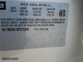 2013 Chevrolet Malibu LS with VIN 1G11B5SA1DF273249, listed as a Copart auction lot 57922304 with 90,102 mi miles and Salvage Title. Bid and sale history available at carsss.com. Image 12.