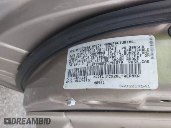 2003 Toyota Avalon XL with VIN 4T1BF28B53U290379, listed as a IAAI auction lot 42125211 with Not Provided miles and . Bid and sale history available at DreamBid. Image 9.