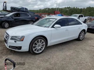 2014 Audi A8 L 3.0T with VIN WAURGAFD6EN004841, listed as a Copart auction lot 51474005 with 214,588 mi miles and Salvage Title. Bid and sale history available at carsss.com. Image 1.