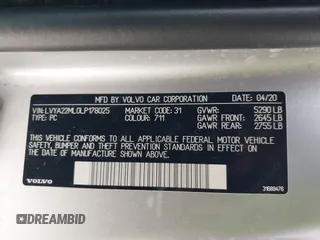 2020 Volvo S90 Inscription with VIN LVYA22ML0LP178025, listed as a IAAI auction lot 39736612 with 35,972 mi miles. Bid and sale history available at carsss.com. Image 9.