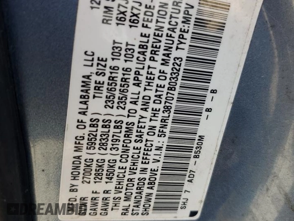 2007 Honda Odyssey EX-L with VIN 5FNRL38707B033223, listed as a Copart auction lot 55118815 with Not Provided miles and Salvage Title. Bid and sale history available at DreamBid. Image 13.