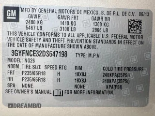 2013 Cadillac SRX Luxury Collection with VIN 3GYFNCE32DS647198, listed as a Copart auction lot 54799845 with 58,537 mi miles and Non Repairable. Bid and sale history available at carsss.com. Image 15.