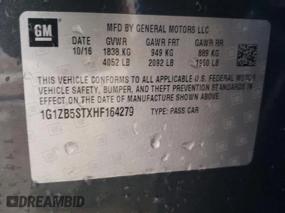 2017 Chevrolet Malibu LS with VIN 1G1ZB5STXHF164279, listed as a Copart auction lot 54515415 with 45,858 mi miles and Salvage Title. Bid and sale history available at DreamBid. Image 12.