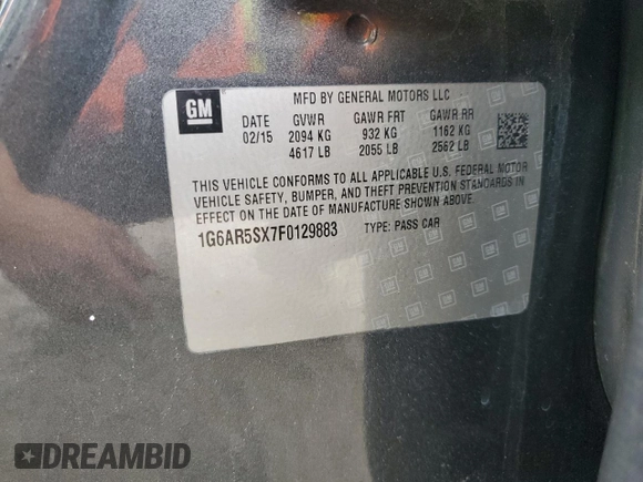 2015 Cadillac CTS Luxury RWD with VIN 1G6AR5SX7F0129883, listed as a Copart auction lot 42876585 with 160,227 mi miles and Salvage Title. Bid and sale history available at DreamBid. Image 12.
