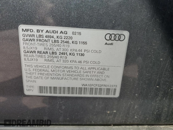 2015 Audi Q3 Premium Plus z VIN WA1EFCFS2FR012373, wystawiony jako Copart lot #56201435 z przebiegiem 126 645 mil mil oraz Szkoda całkowita • Salvage title. Historia ofert i sprzedaży dostępna na DreamBid. Obrazek 14.