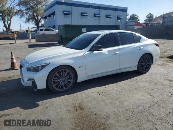 2018 Infiniti Q50 Red Sport 400 with VIN JN1FV7AP3JM461528, listed as a Copart auction lot 54928565 with 91,501 mi miles and Clean Title. Bid and sale history available at DreamBid. Image 1.