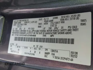 2013 Ford Escape SE with VIN 1FMCU0GX4DUD68468, listed as a IAAI auction lot 42715806 with 95,236 mi miles and . Bid and sale history available at DreamBid. Image 9.