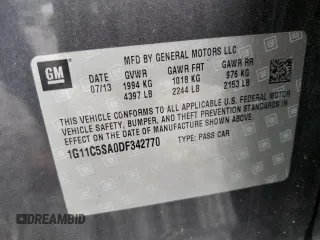 2013 Chevrolet Malibu LT with VIN 1G11C5SA0DF342770, listed as a Copart auction lot 47503575 with 226,994 mi miles and Salvage Title. Bid and sale history available at DreamBid. Image 14.