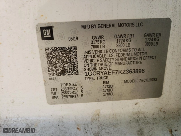 2019 Chevrolet Silverado 1500 Work Truck with VIN 1GCRYAEF7KZ363896, listed as a Copart auction lot 76528094 with 91,975 mi miles and Salvage Title. Bid and sale history available at carsss.com. Image 12.